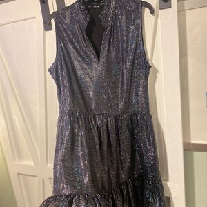 Fate Metallic  Sleeveless Tiered Dress. Large